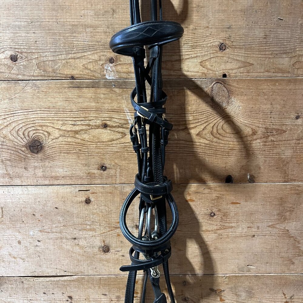 Black Dy’on Anatomical Flash Bridle & Reins – Cob Size